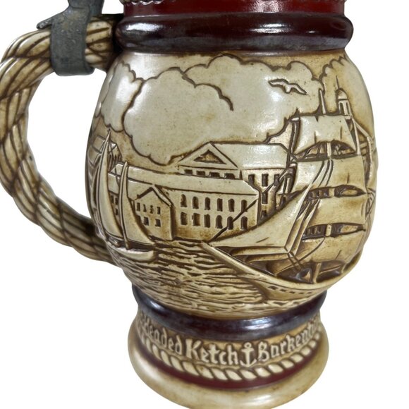 Vintage Avon Ceramic Beer Stein Broken Pewter Lid Nautical Scene 1977 - Picture 7 of 12